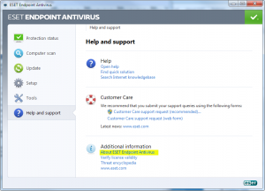 Click the "About ESET Endpoint Antivirus" link in the main section of the window