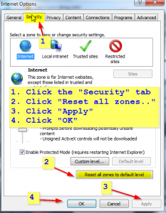 Security Tab | Reset | Apply | OK
