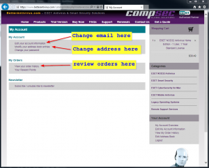 When you login to your account, you can change your password, update your address, or view order history.