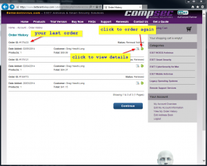 Inside your order history, you can see your last orders