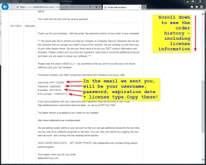 Scroll down to find the license username, password, expiration + license type.