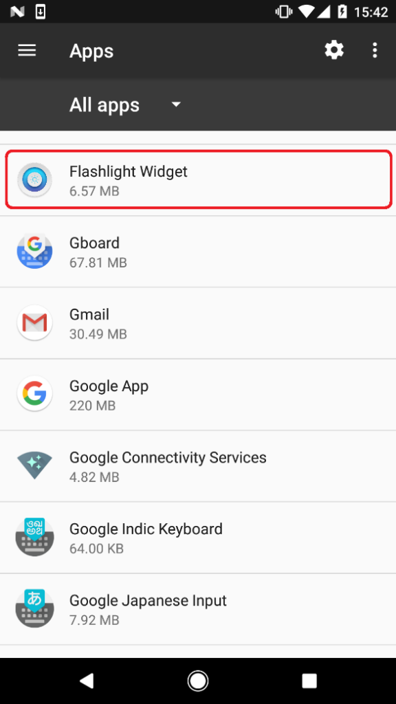 Figure 3: Check if you have 'Flashlight Widget' installed.