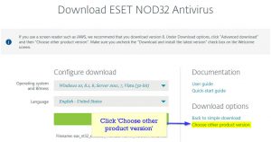 Downloading an older ESET software version